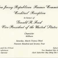 Chanticler Restaurant: Invitation to NJ Republican Finance Committee Event for Gerald Ford, 1974