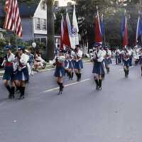 July 4: Bicentennial Parade-Female marchers in Red, White, Blue Costume