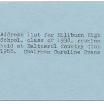 Millburn High School 1938 50th reunion addresses