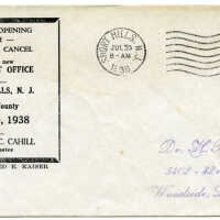 Short Hills Post Office Dedication Commemorative Envelope, July 30, 1938