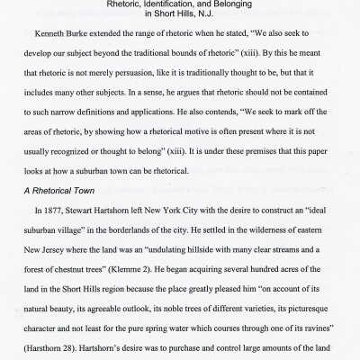 Hartshorn: Elise Smith's Graduate English Paper on Short Hills NJ
