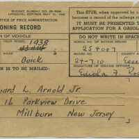 Mileage Rationing Record for Edward Arnold, 1944