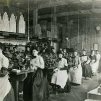         Photo ID # 409a; Interior view of factory and women at their stations, c. 1900
   
