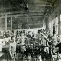 Burt Pool Ball Factory: Men Working at George Burt Manufacturing Co., B&W Photograph, c. 1900