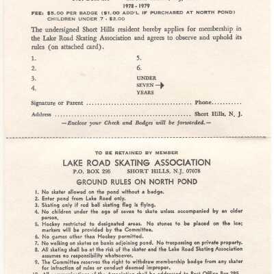 Lake Road Skating Association Letter, Dues Card, and Envelope