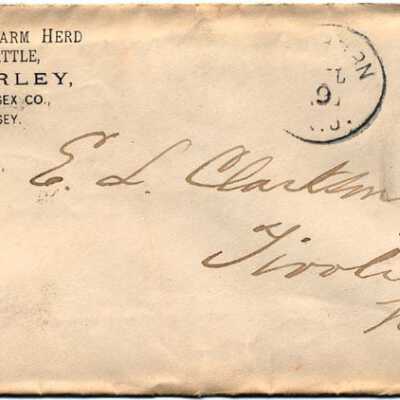 Farley: Frederick C. Farley, Short Hills Cattle Farm Envelope, 1884