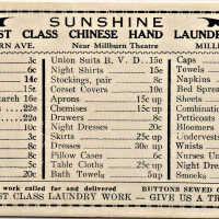 Sunshine Chinese Hand Laundry, 348 Millburn Avenue, Price List