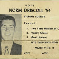 Millburn High School student council campaign card, 1954