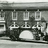 Fire Department: Ladder Truck #4 with Driver in front of Fire Department/Town Hall