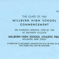 Millburn High School Commencement Ticket, 1968