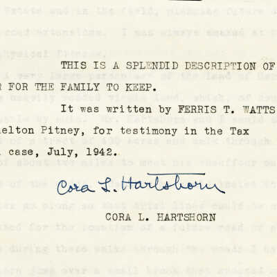 Hartshorn: Stewart Hartshorn Memoir by Ferris T. Watts, 1942