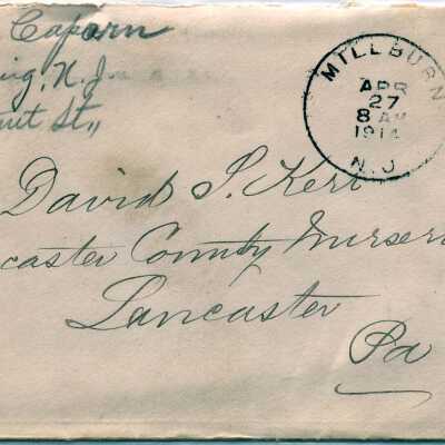 Caparn: Thomas J. Caparn envelope, Wyoming NJ, dated April 27, 1914