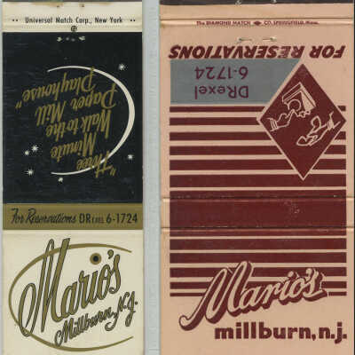Mario's Restaurant Matchbook Covers