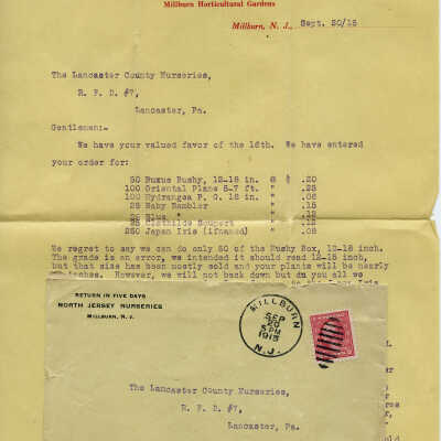 North Jersey Nurseries Correspondence, September 20, 1915
