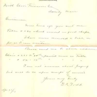 Todd: E.N.Todd letter about a furniture order, 1917