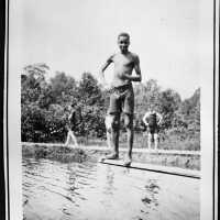 Taylor Park: Boy on Diving Board, at Playground Pool, c. 1915-16