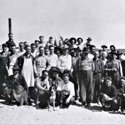 Crew at Boulder Canyon Camp Drill, foreman George A. Hammond in front row standing February 26, 1921