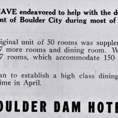Boulder Dam Hotel- advertisement [Boulder City News, March 26, 1946, Boulder City's 15th anniversary issue]