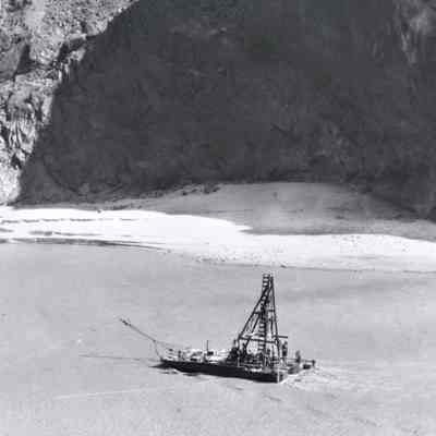 Black Canyon- "36'x15' drill barge working on line "A" hole 1A. February 28, 1922