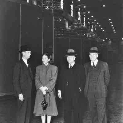 l-r: John Page; Mrs. Harold Ickes; (?); Secretary of the Interior Harold Ickes; Irving C. Harris at Hoover Dam, February 23, 1939