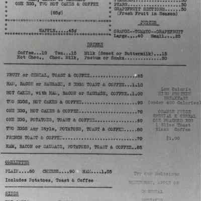 Boulder Dam Hotel dining room breakfast menu 1961