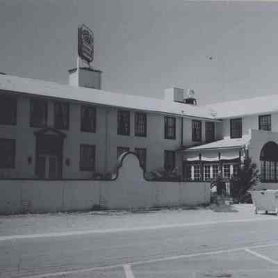 Boulder Dam Hotel- storm damage to roof, July 1983 [negative image #10a]