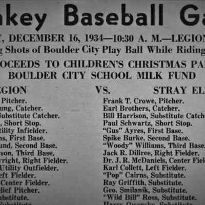 Boulder City sports & recreation: Donkey Baseball game program