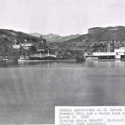Mining Operations at El Dorado Canyon, Steamer Gila and a barge load of coal Mar. 21, 1890