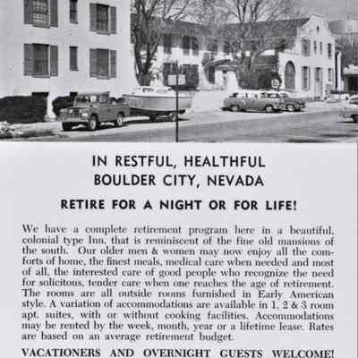 Boulder Dam Hotel- advertisement as the Colonial Inn [Arizona Wildlife-Sportsman reprint, May 1961