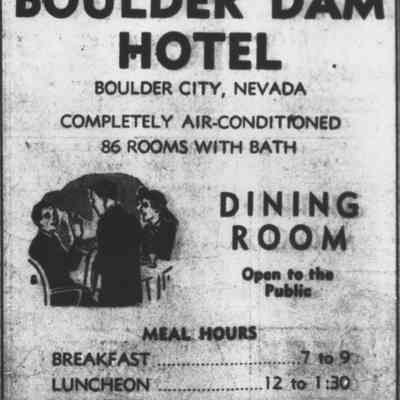 Boulder Dam Hotel dining room Advertisement, Las Vegas Evening Review Journal, Sept. 18, 1937