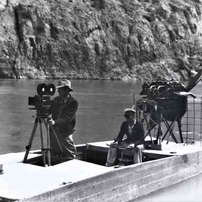 Colorado River - Murl Emery's airplane engine-propelled flat boat