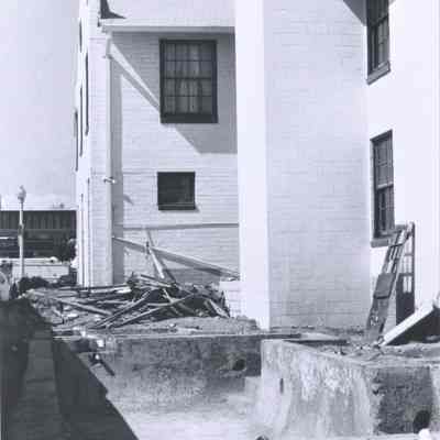 Boulder Dam Hotel April 1986 pool and Jacuzzi: construction, west side of hotel and gift shop construction-neg. 0438