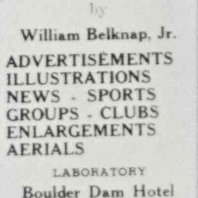 Belknap Photography advertisement (Boulder Dam Hotel) [Boulder City News, June 15, 1946, p. 4]