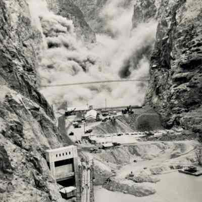 Hoover Dam construction: blasting