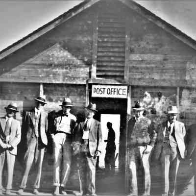 Six Companies temporary camp opening day of the post office, April 15, 1931