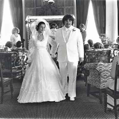 Boulder Dam Hotel lobby: Monica Joy Tepper and David Ralph Tillotson wedding day 1980