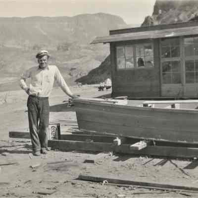 "Murl Emery at his Colorado River stop at the entrance to Black Canyon