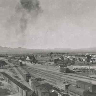 Las Vegas view across the San Pedro, Los Angeles and Salt Lake Railroad Yards 1910