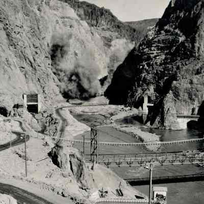 Hoover Dam construction: blasting