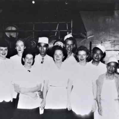 Boulder Dam Hotel dining room and kitchen staff, 1948