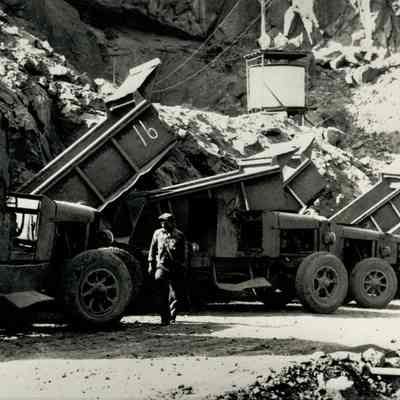 Hoover Dam construction: equipment: trucks