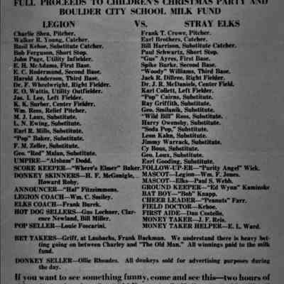 Boulder City sports and recreation: Donkey Baseball game program