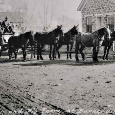 Bunkerville, NV Harvey Frehner driving a team through Bunkerville, ca. 1910s