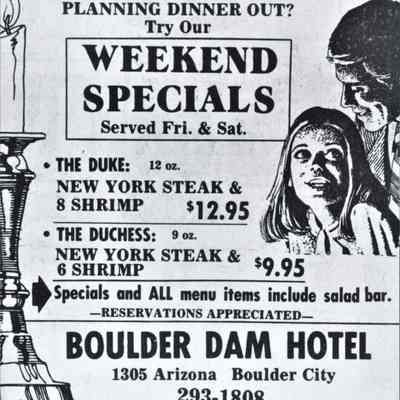 Boulder Dam Hotel- Weekend special" advertisement September 1981