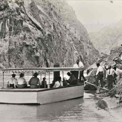 Government officials during 1930 examination of the damsite