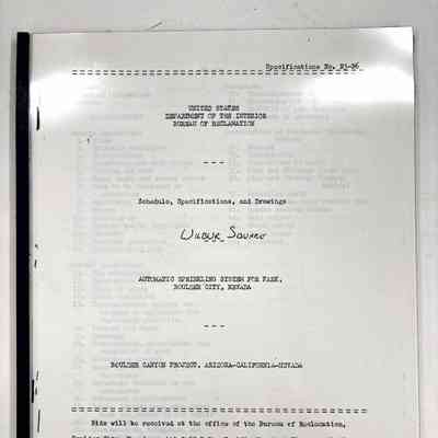 Automatic Sprinkling System for Park, Boulder City, Nevada, Wilbur Square; Schedule, Specifications, and Drawings