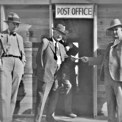 Six Companies temporary camp - opening day of the post office, April 15, 1931