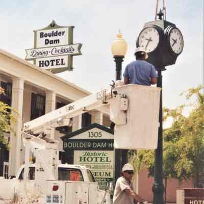 Hotel Plaza clock assembling, April 11, 2006