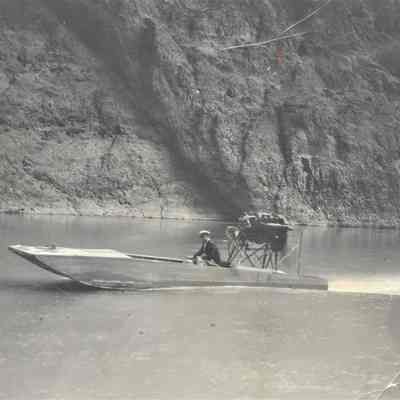 Colorado River - Murl Emery's airplane engine-powered flat boat, the Flying Fish