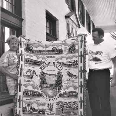 Boulder City afghan [Boulder Dam Credit Union manager, right], 1994